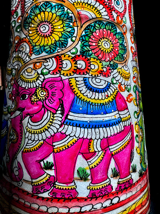 Tholu Bommalata | Floral Elephant Lamp Art | 16 Inch