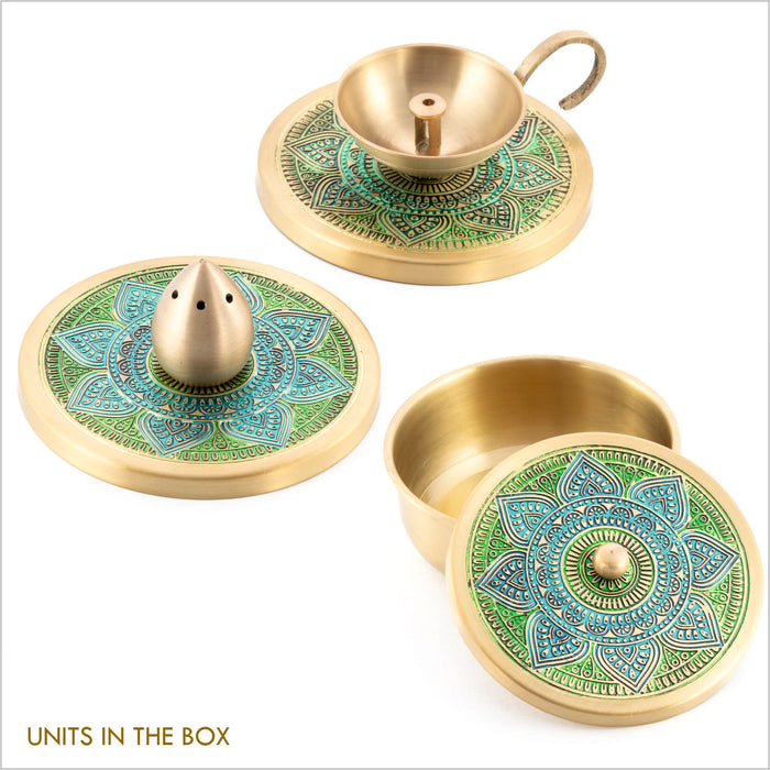 GIFT BOX : VRINDA DIYA + INCENSE HOLDER + MUTLI PURPOSE CONTAINER