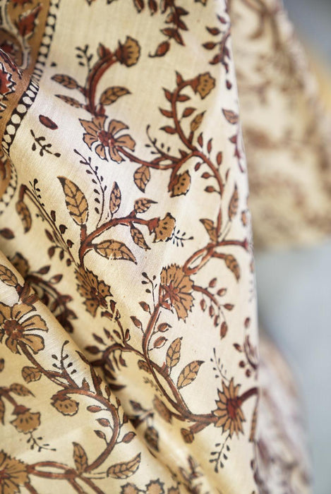 Graceful Beige Kalamkari Chanderi Cotton Silk Suit with Persian Motifs