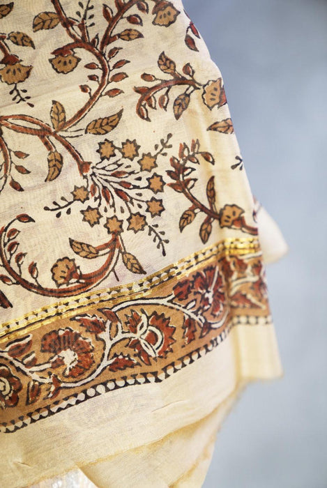 Graceful Beige Kalamkari Chanderi Cotton Silk Suit with Persian Motifs