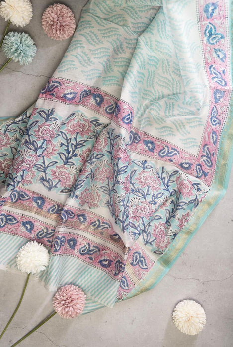 Graceful Light Pink and Green Maheshwari Kalamkari Suit with Broad Border