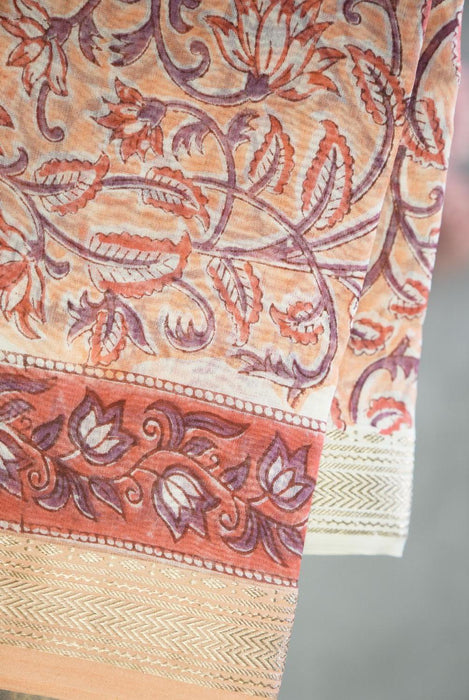 Vibrant Pink and Orange Maheshwari Kalamkari Cotton Silk Suit