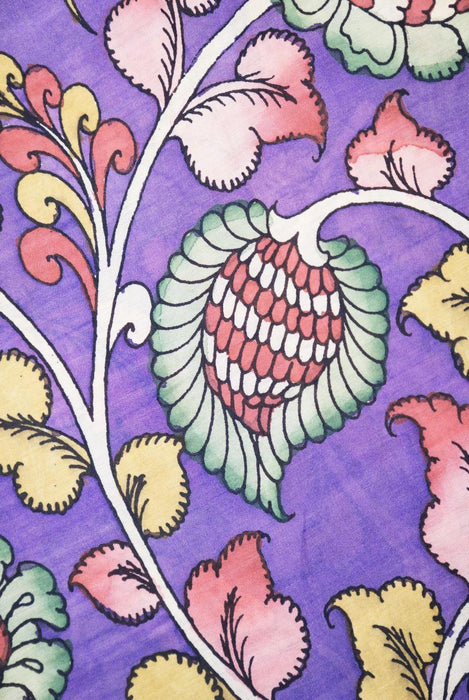 Hand-Painted Purple Srikalahasti Kalamkari  Silk Saree