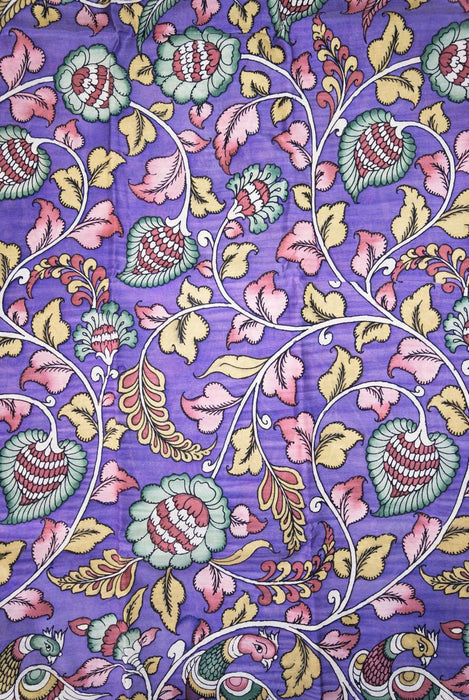 Hand-Painted Purple Srikalahasti Kalamkari  Silk Saree