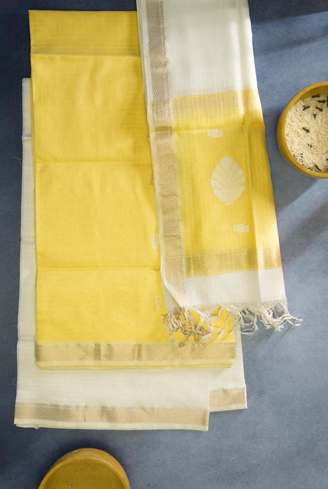 Radiant Yellow Maheshwari Katan Cotton Silk Suit with Booti Work