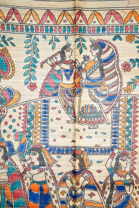 Serene Blue Madhubani  Silk Saree with Traditional Folk Art