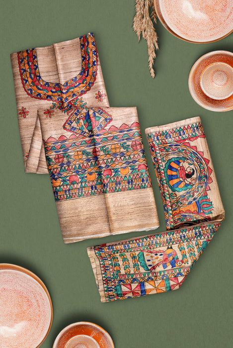 Madhubani Tussar | Handloom 2 Piece Suit | Hand Painted Heritage Art | Earth 10