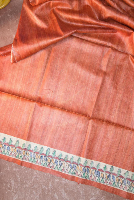 Bold Red Madhubani Silk Saree with Traditional Artistry