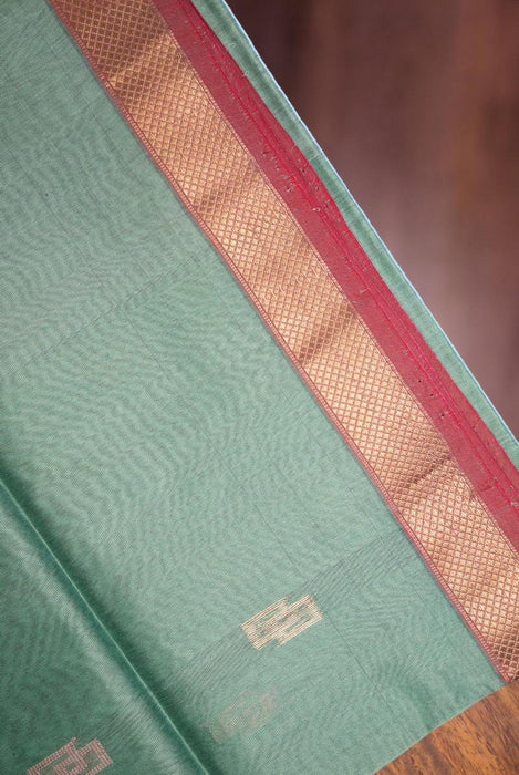 Elegant Aqua Green Maheshwari Silk Suit with Traditional Motifs