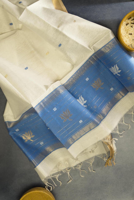 Blue Maheshwari Cotton Silk Suit with Traditional Booti Work