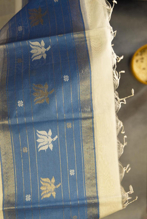 Blue Maheshwari Cotton Silk Suit with Traditional Booti Work