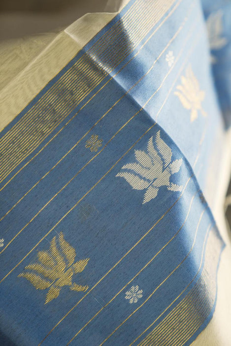 Blue Maheshwari Cotton Silk Suit with Traditional Booti Work