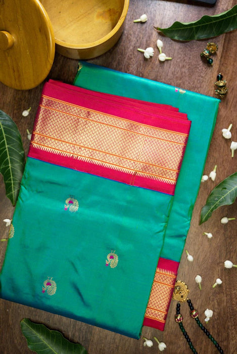 Elegant Aqua Green Pure Silk Paithani Saree with Zari Pallu