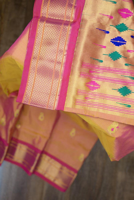 Radiant Pink Fuchsia Pure Silk Paithani Saree with Zari Pallu