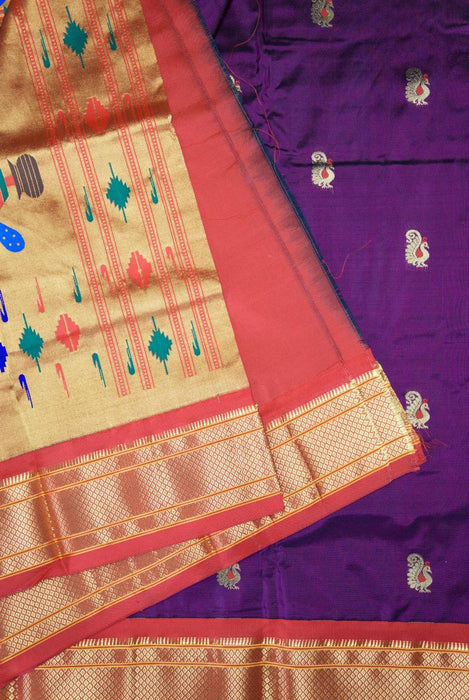 Rich Purple Pure Silk Paithani Saree with Intricate Zari Work