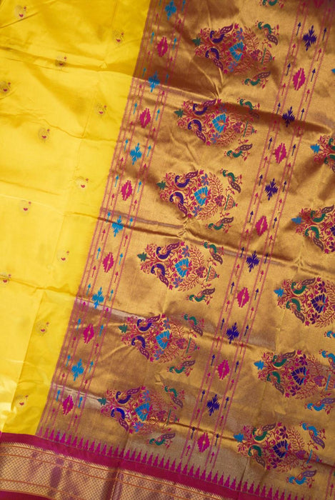 Vibrant Yellow and Magenta Pure Silk Paithani Saree with Zari Work