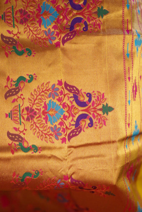 Vibrant Yellow and Magenta Pure Silk Paithani Saree with Zari Work