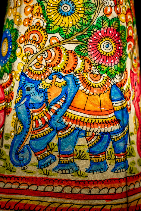 Tholu Bommalata | Elephant and Floral Lamp Art | 12 Inch