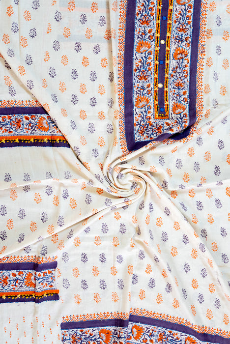 Kantha and Aari Work | Handloom 3 Piece Suit | Dabu Block Print Summer Cotton