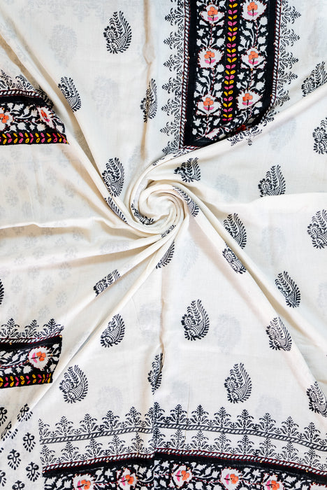 Kantha and Aari Work | Handloom 3 Piece Suit | Dabu Block Print Summer Cotton