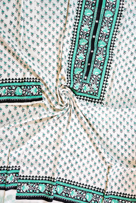 Kantha and Aari Work | Handloom 3 Piece Suit | Dabu Block Print Summer Cotton
