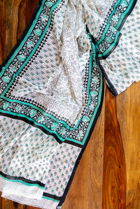 Kantha and Aari Work | Handloom 3 Piece Suit | Dabu Block Print Summer Cotton