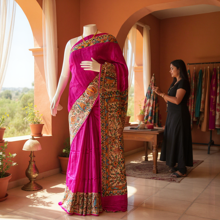 Madhubani Tussar | Handloom Saree | Hand Painted Heritage Art